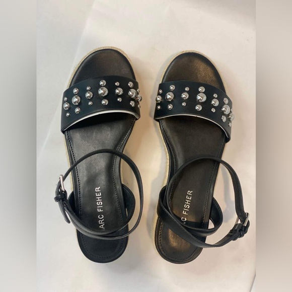 New Marc Fisher Joyce Espadrille Platform Sandal - Black with silver studs - Picture 2 of 6